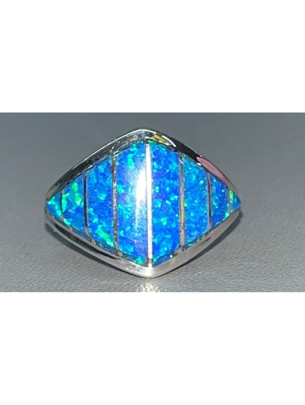 Native American Zuni handmade inlay opal sterling silver ring size 8